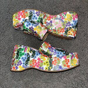 Anthropologie Vicenza Calcados Floral Multicolor Leather Slide Sandal - NWOB - 6